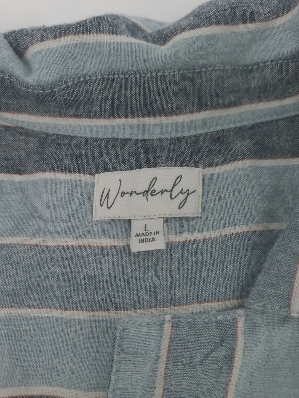 ✨Wonderly Blue & White Vertical Striped Camp Shirt Short Sleeve Button Down L✨ - Picture 12 of 13